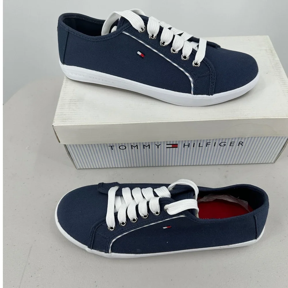 Tommy Hilfiger Palmer Navy Blue Canvas Sneakers Womens 7.5 M Low Top Lace Up‎